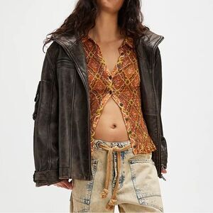 NWOT Free People Caught a Feeling Button Down Long Sleeves S Slim Fit Smocked